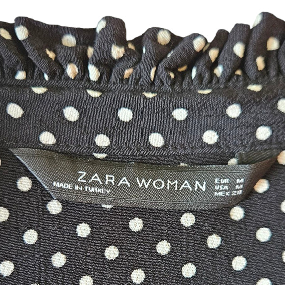 Zara Woman Polka Dot Hidden Button Front Black White Women's Size Medium - Picture 6 of 9